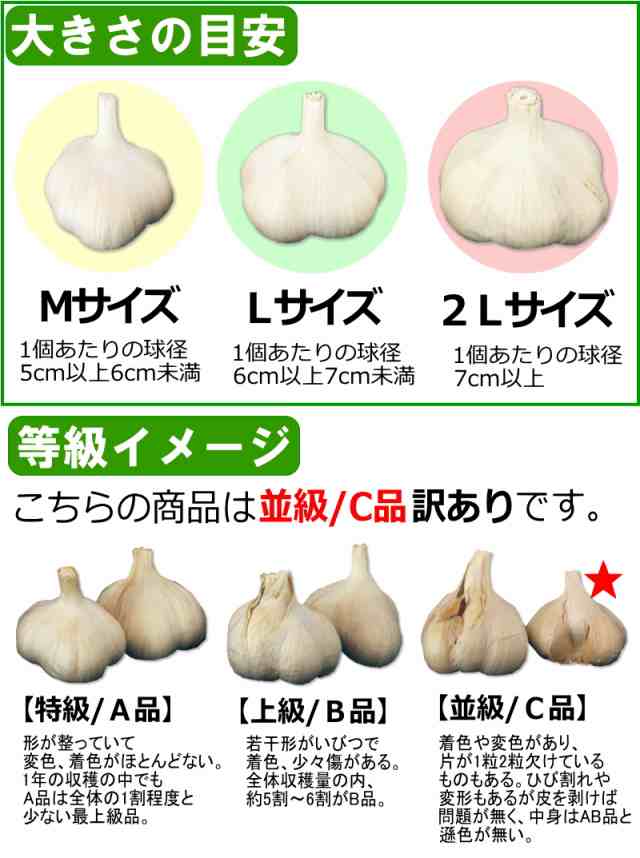 にんにく 青森 国産 2Lサイズ 1kg 訳あり C品