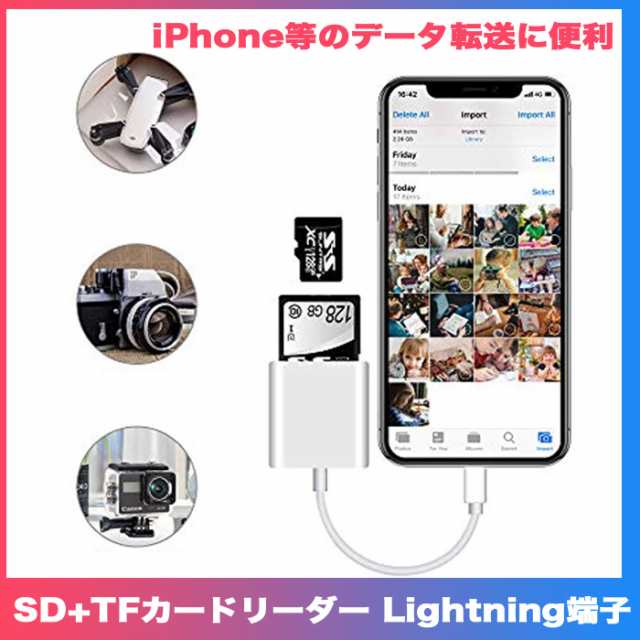 C030 iPhone iPad適用 TF SDカードリーダー 2in1 2d