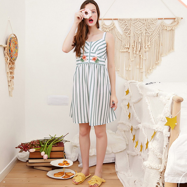 縦ストライプ ネグリジェ レディース 寝巻き キャミソール ワンピース ノースリーブ ルームウェア 綿100 夏 新作 可愛いの通販はau Pay マーケット Nana Style