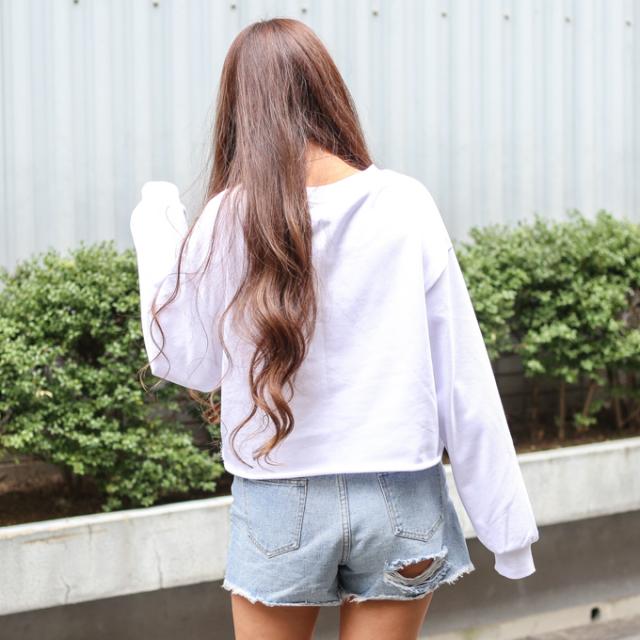 春夏 春服 夏服 オシャレ レディース ショート丈 ガールフォト トレーナー パーカー 韓国系 ストリート 長袖 ホワイト ブラックの通販はau Pay マーケット Pluuhall Au Pay マーケット店