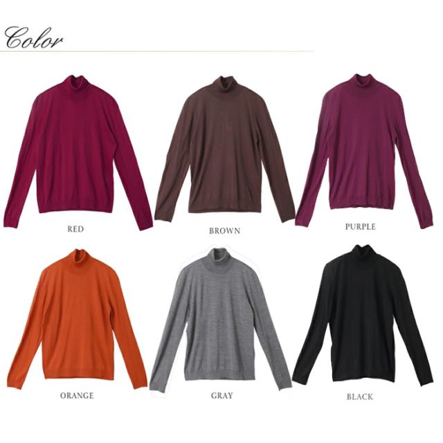 タートルネック ニット ウール100％長袖 パープル オレンジ レッド