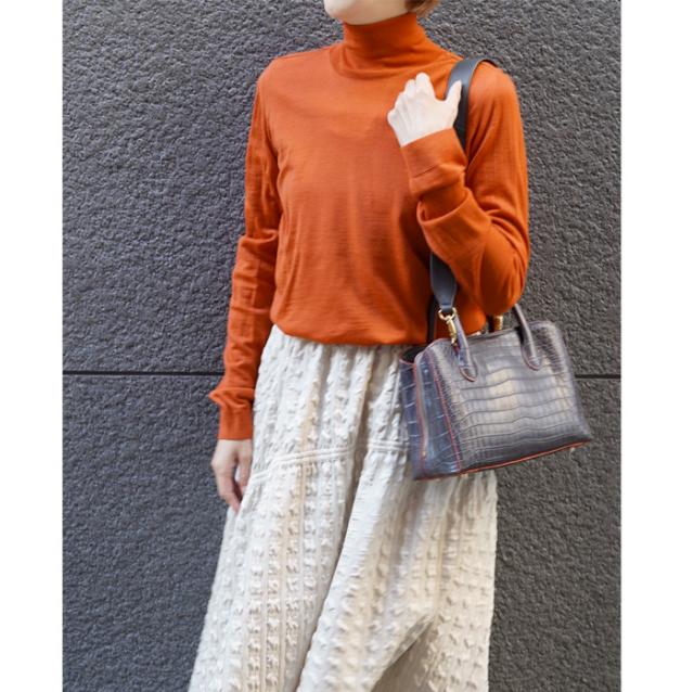 タートルネック ニット ウール100％長袖 パープル オレンジ レッド