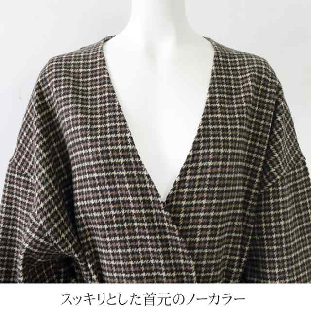 callautia 千鳥チェックスタンドカラーロングコート[品番