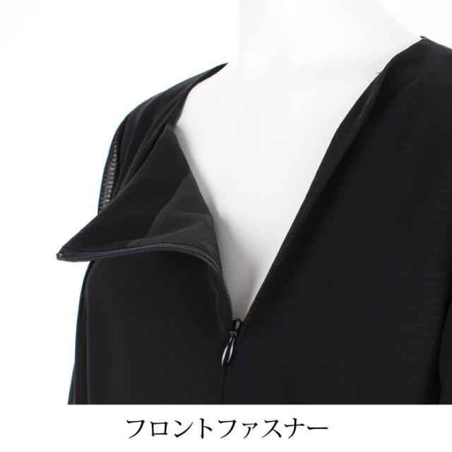 送料無料 ピースセット レディース ブラックフォーマル 絽織 ジャケット ワンピース ブラック 大きいサイズ 11号[57216]_6
