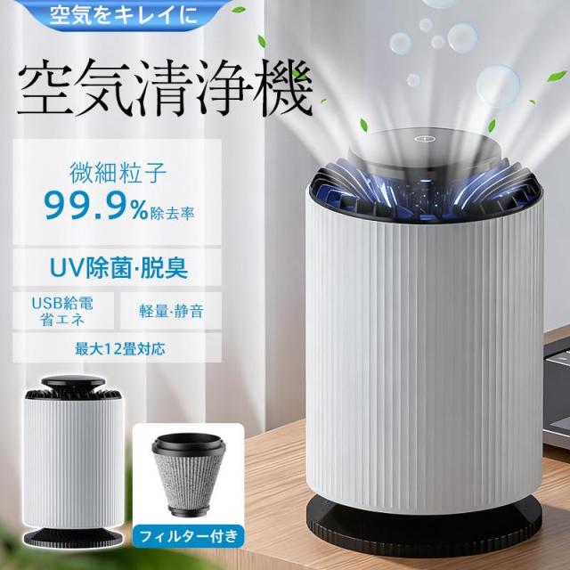即納 空気清浄機 空気循環 フィルター付き USB給電 省エネ 除菌 脱臭 12畳 静音 ほこり タバコ カビ取り 多重清浄 PM2.5 卓上 小型 軽量 コンパクト 新生活対応