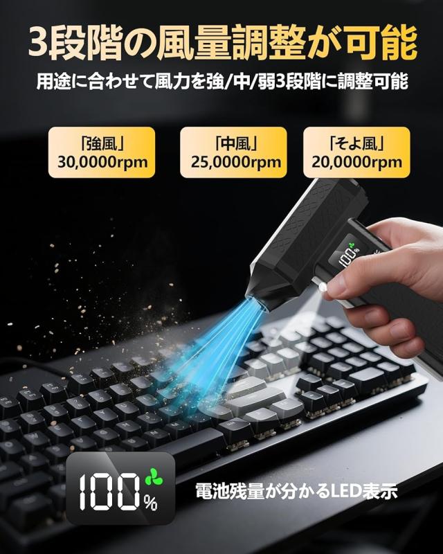 【Yahoo!ランキング1位入賞】風力120m/s 洗車 ブロワー 300000rpm電動エアダスター 小型ミニブロワー (ブラック)_2