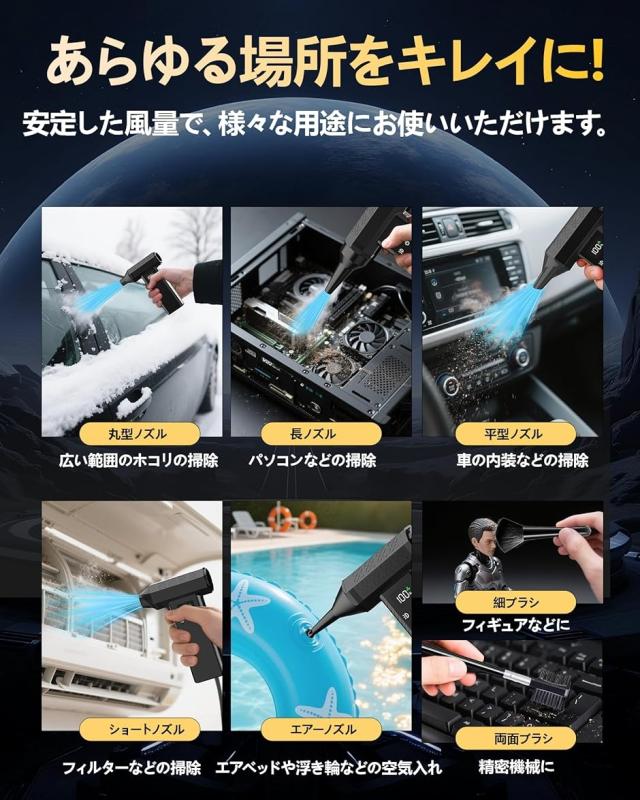 【Yahoo!ランキング1位入賞】風力120m/s 洗車 ブロワー 300000rpm電動エアダスター 小型ミニブロワー (ブラック)_4