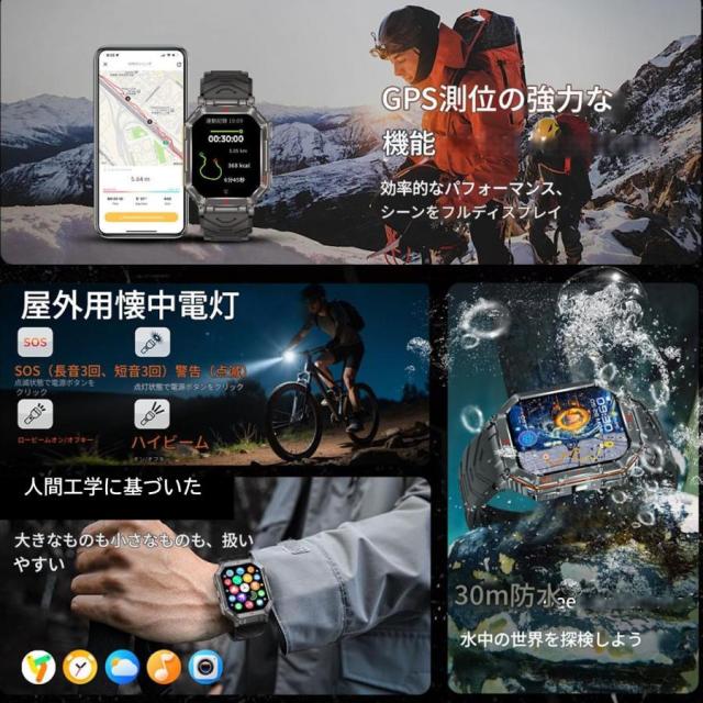 スマートウォッチ ChatGPT搭載 AI文字盤 GPS内蔵 高輝度懐中電灯 振動調節 軍用規格 2.01インチ大画面 Bluetooth5.3通話3ATM防水 耐衝撃 GPS運動軌跡記録 腕時計_12