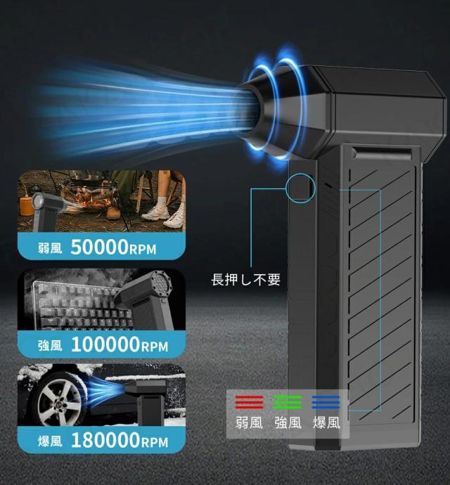 電動 エアダスター 小型 爆風 58m/s 200000RPM強力風速 USB充電式 6000mAh大容量 コンパクト ブラシレスモーター LED照明 SOSライト付き エアー缶 ブロワー 洗車 除雪 除塵 PCキーボード掃除 オフィス ほこりとり_9