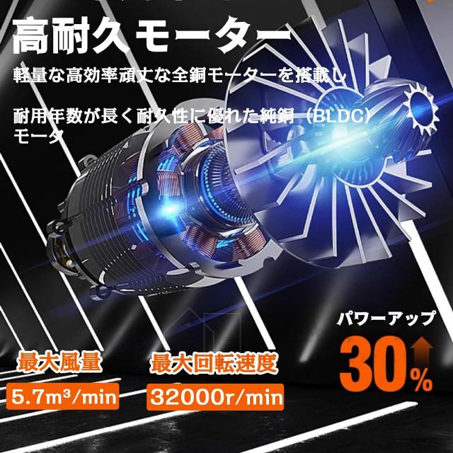 ブロアー 充電式 ブロワー コードレス 強力 送風機 1台2役 風量5.7m?/min 風速273km/h 21V マキタ18Vバッテリーに対応可能 無段変速 回転速度32000RPM 集塵 送風 電動ブロアー ハイパワー 充電式ブロワー 枯葉 ブロワ 洗車/庭掃除/集塵_4