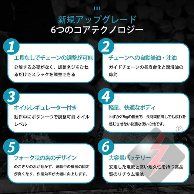 充電式チェーンソー 電動 12インチ コードレス ハンディ チェーンソー チェーンソー バッテリー対応 ガイドバー300mm 屋外のこぎり ブラシレスモーター 21Vバッテリー 自動給油 強力 木工切断 剪定ばさみ 枝切_2