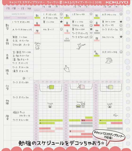 コクヨ/キャンパス スタディプランナー(ルーズリーフ) B5 ウィークリー罫 30枚の通販はau PAY マーケット - ココデカウ au PAY  マーケット店