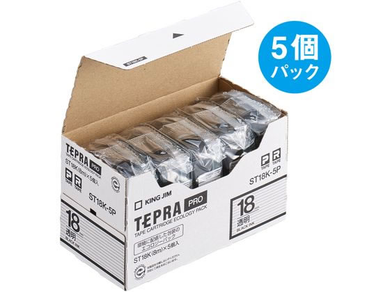 キングジム テプラPROテープ エコパック18mm 透明 黒文字 5個の通販は 5,260円