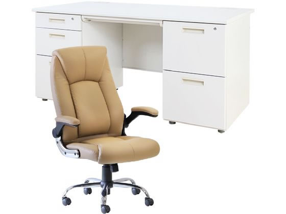 Netforce デスクチェアセット 両袖机W1400mm チェア キャメルの通販は