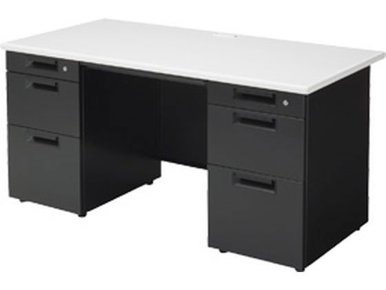 プラス SH 両袖机 W1400×D700 SH-N147D-33 白／黒 76,565円