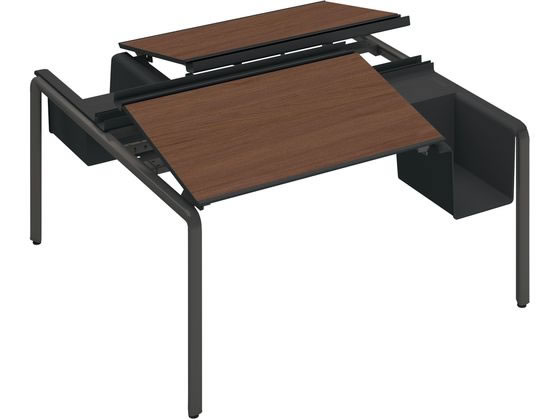 コクヨ UPTIS デスク両面独立 バスケット W1400 ウォールナット×脚黒の通販は