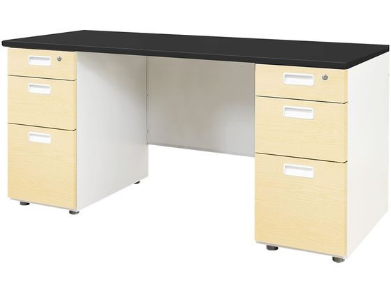 Netforce NUTS(ナッツ) 両袖机 3+3段 W1400×D600 BK*NAの通販は