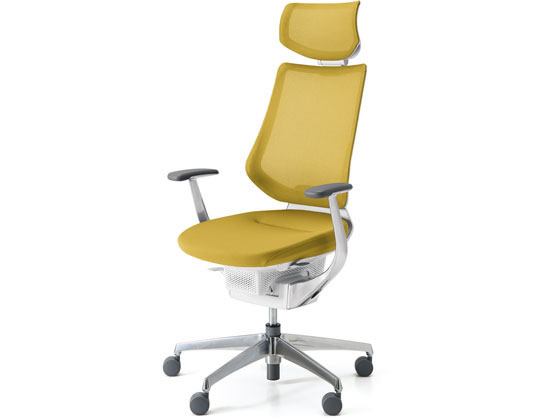 コクヨ イング メッシュ・ヘッドレスト ホワイトシェル アルミ脚 オリーブイエローWの通販は