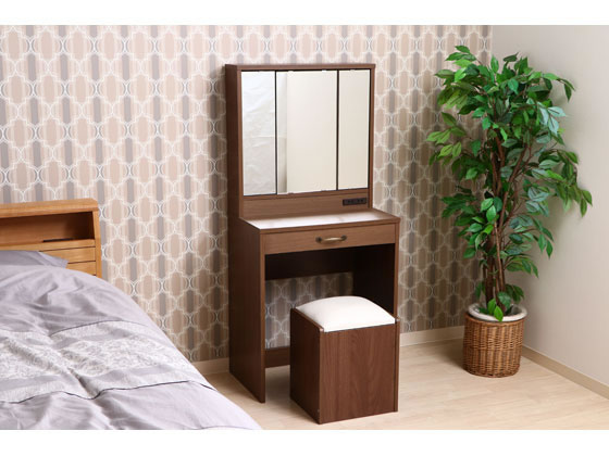 不二貿易 ドレッサー 三面鏡 スツール付 ミディアムブラウン 97708の通販は