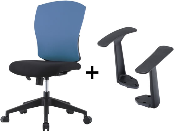 イノウエ オフィスチェア 樹脂脚 固定T型肘 ブルー D4C-07Cの通販は