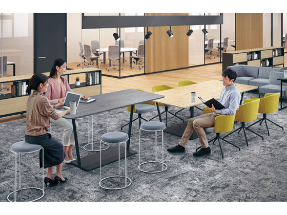 コクヨ リージョン 円形 ハイテーブル黒脚 W1200 チャコールダークグレーの通販は