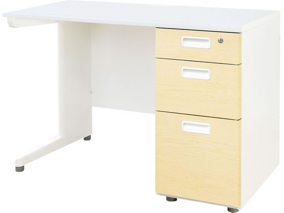 Netforce ナッツ 片袖机 スリム 3段 W1000 WH×WH×NA木目の通販は