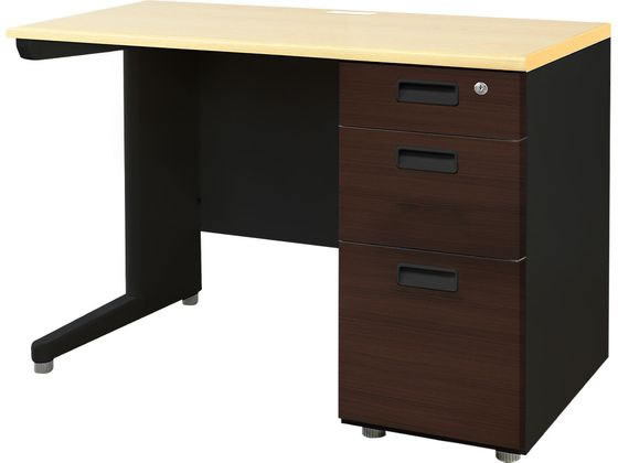 Netforce ナッツ 片袖机 スリム 3段 W1000 BK×NA×DBR木目の通販は