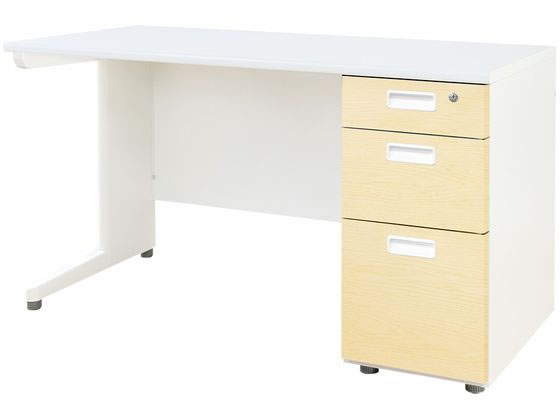 Netforce ナッツ 片袖机 スリム 3段 W1200 WH×WH×NA木目の通販は