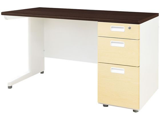 Netforce ナッツ 片袖机 スリム 3段 W1200 WH×DBR×NA木目の通販は