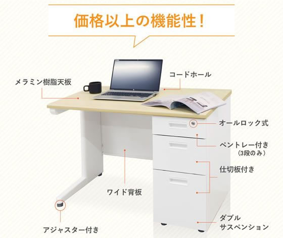 Netforce ナッツ 片袖机 スリム 3段 W1200 WH×DBR×NA木目の通販は