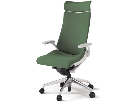 イトーキ アクトチェア 布張EXハイ 本体白アルミ脚LS付 固定肘グリーンの通販は 72,373円