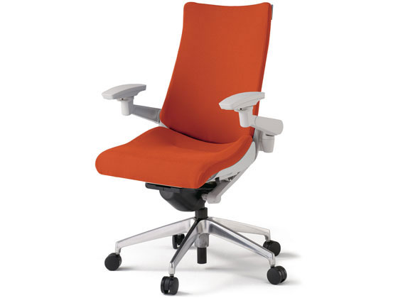 イトーキ アクトチェア 布張ハイ 本体灰アルミ脚LS付 可動肘オレンジの通販は 124,657円