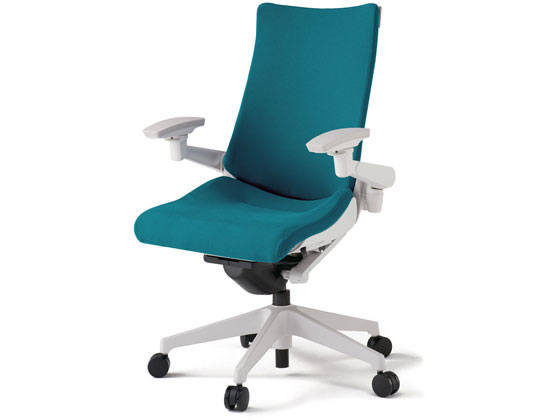 イトーキ アクトチェア 布張ハイ 本体白樹脂脚 可動肘ブルーの通販は 57,858円