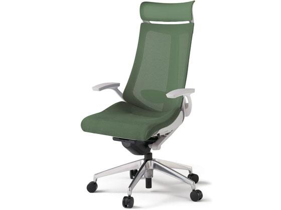 イトーキ アクトチェア メッシュEXハイ 本体灰アルミ脚LS付 固定肘グリーンの通販は