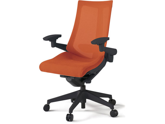 イトーキ アクトチェア メッシュハイ 本体黒樹脂脚LS付 可動肘オレンジの通販は