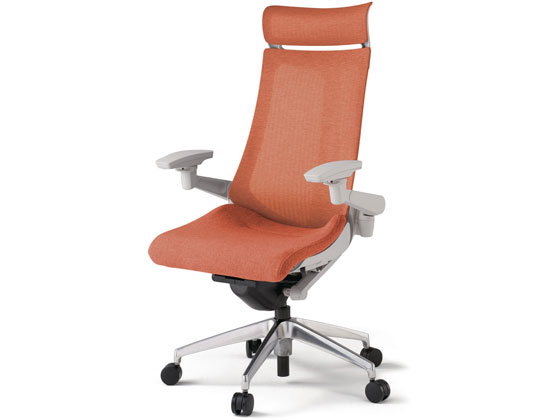 イトーキ アクトチェア メッシュEXハイ 本体灰アルミ脚 可動肘オレンジの通販は