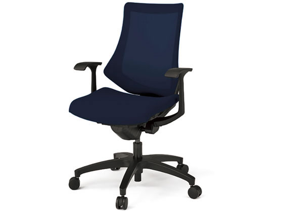 イトーキ エフチェア メッシュ ハイバック T型肘 本体黒 ネイビーブルーの通販は