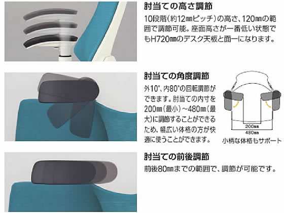 イトーキ エフチェア メッシュ ハイバック 可動肘 本体黒 ネイビーブルー