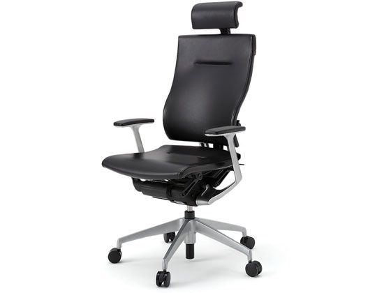 イトーキ スピーナチェア レザー ヘッド付 本体シルバー T型肘 ブラックの通販は