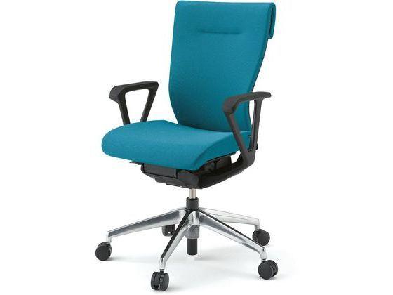 イトーキ コセールチェア ハイバック アルミ脚 ループ肘ブルー 背裏オフブラックーの通販は