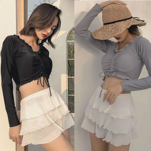 水着 タンキニ 可愛い 水着 レディース 体型カバー ラッシュガード 長袖 フレア フリル スイムウェア M L Xl ブラック グレーの通販はau Pay マーケット Favorite