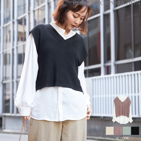 送料無料 12gアクリル綿タッチ ニットベスト ブラウス レディース トップス アンサンブル 重ね着 ワンショルダー ニット ビスチェ 春の通販はau Pay マーケット Ninaetlina