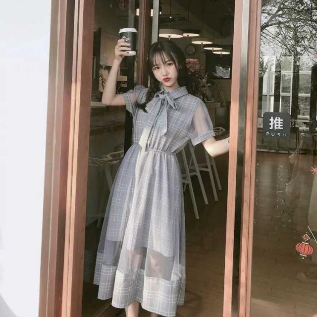 夏ワンピース グレンチェック柄 シースルー 半袖 ミモレ丈 ロングワンピース チェックシャツワンピース レディース 韓国 オルチャンの通販はau Pay マーケット Qsshop