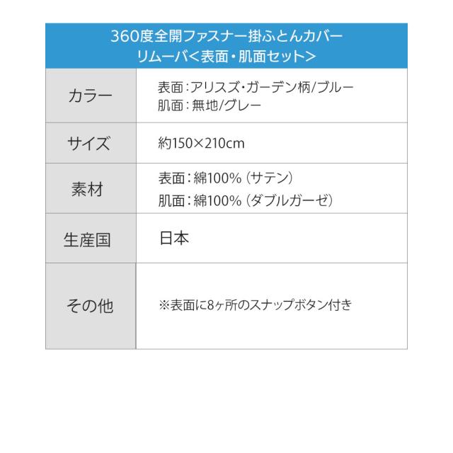 360度全開ファスナー掛ふとんカバー リムーバ 表面・肌面セット_8
