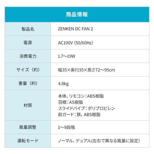 ゼンケン DCファン DC扇風機＋サーキュレーター 3Dターン デュアルモード リモコン オールシーズン