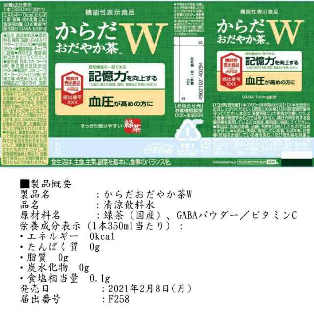 からだおだやか茶W 350mlPET 送料無料 合計 48本 （24本×2ケース）おだやか茶 血圧 下げる お茶 血圧 下げる 飲み物 記憶力  記憶力の向の通販はau PAY マーケット ちばや au PAY マーケット－通販サイト