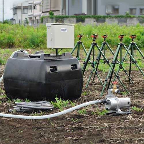 100V高圧灌水ポンプ＋自立型制御盤＋自動給水機能付き500Lタンク