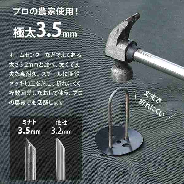 極太3.5mm Uピン杭＋緑丸付き 30cm 500本セット (グリーン／防草シート用)