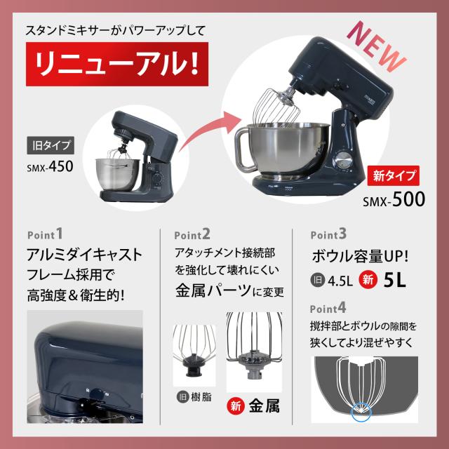 ミナト 家庭用 スタンドミキサー SMX-500 (容量5L)