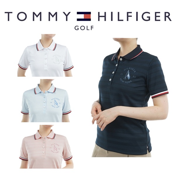 トミーヒルフィガー ゴルフレディース 倶楽部ロゴタイプ ワンポイント半袖スポーツシャツ TOMMY HILFIGER  THLA523 2025年春夏ひな型